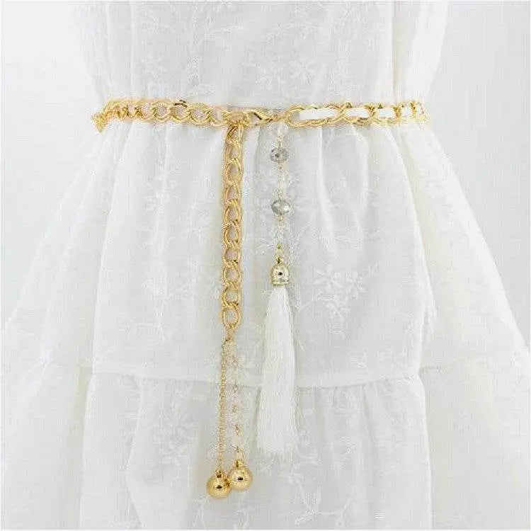 Women Metal Waist Chain Belt Skirt Accessories with Tassel 