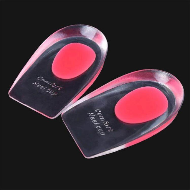 Women Silicone Gel Heel Cups Size L For Everyday Comfort - clear pink layered gel heel cups for cushioning and reduced impact