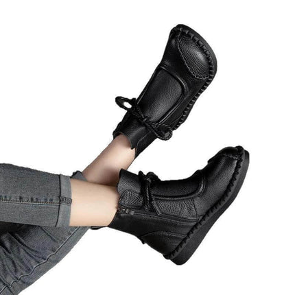 Women's Casual Ankle Boots With Fleece Lining For Everyday - Black PU ankle boots with fleece lining, water-resistant upper and grippy sole, commuter-friendly