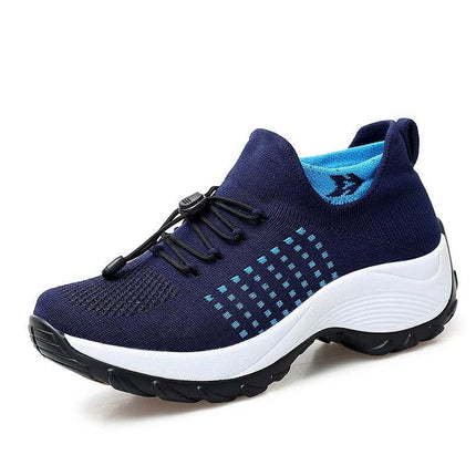 Women's Slip-On Breathable Knit Walking Shoes, Large Size Low Cut navy knit slip-on with PU sole for city walks and light hiking
