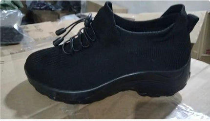 Women's Slip-On Breathable Knit Walking Shoes, Large Size Low Cut black breathable knit low-cut slip-on with PU sole for travel