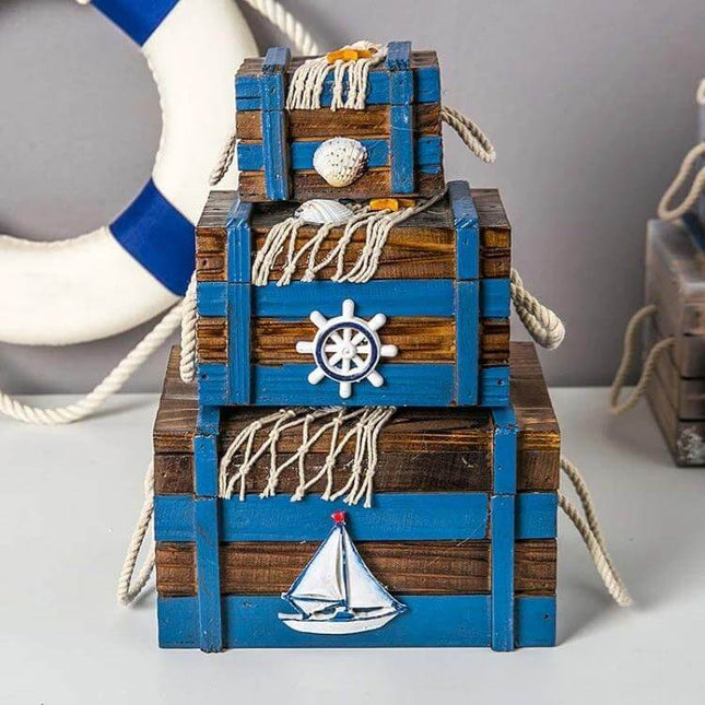 Wooden 3 In 1 Storage Box For Jewelry And Small Items - handcrafted nautical-style nested wooden boxes for jewelry cosmetics keys and small ornaments