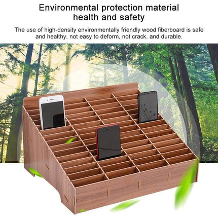 Wooden 30-Grid Phone Display Stand for Desktop, Black organized eco-friendly wooden desktop phone organizer for retail and office use