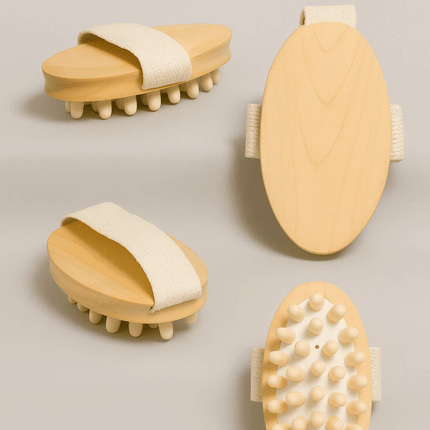 Wooden Body Massage Brush For Daily Home Relaxation And Self Care - ergonomic natural wood brush with strap and massage knobs