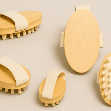 Wooden Body Massage Brush For Daily Home Relaxation And Self Care - natural wood ergonomic handle, oval massage brush with removable strap