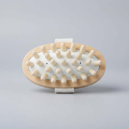 Wooden Body Massage Brush For Daily Home Relaxation And Self Care - ergonomic natural wood handle and soft massaging bristles for pre-shower relaxation