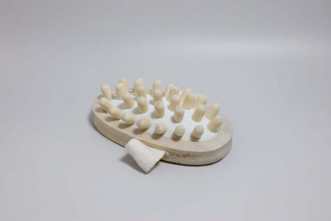 Wooden Body Massage Brush For Daily Home Relaxation And Self Care with ergonomic natural wood handle and massage knobs, 13x7x3.5 cm