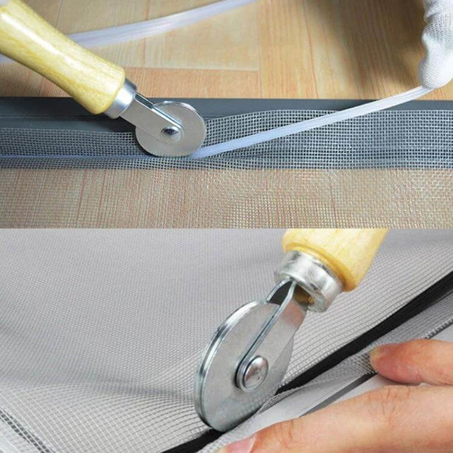Wooden Handle Window Spline Roller For Screen Install - wooden handle with steel convex/concave roller pressing spline into window screen groove