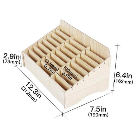 Wooden Phone Organizer Desk 24-Grid White Oak 2-Pack wooden 24-grid desk organizer with dimensions for phone LCDs PCBs jewelry and small tools