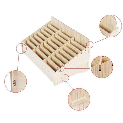 Wooden Phone Organizer Desk 24-Grid White Oak 2-Pack - natural white oak 24-grid wooden trays for phone LCDs, PCBs, jewelry and small tools