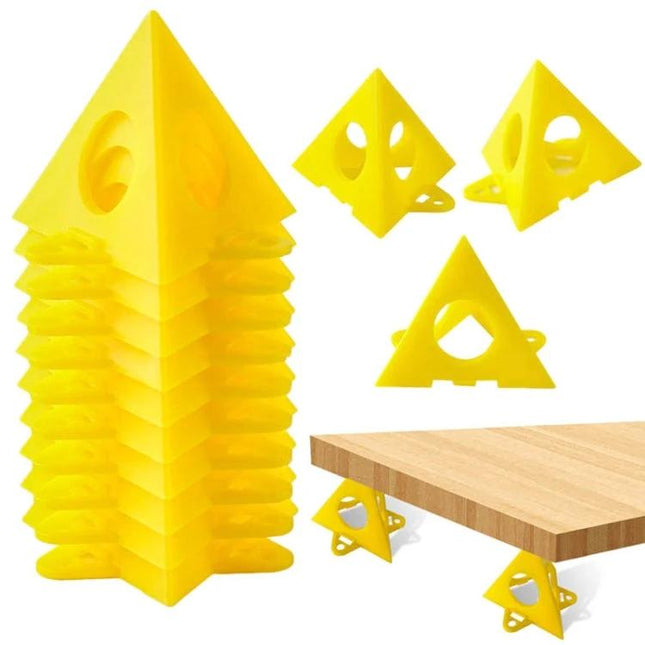 Woodworking Paint Pyramid Stand 10 Pack For Painting Projects - Yellow plastic conical supports lifting wood panels for painting and staining