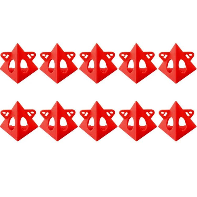 Woodworking Paint Pyramid Stand 10 Pack For Painting Projects - row of red plastic conical supports for painting projects, lifting canvases, cabinet doors, furniture