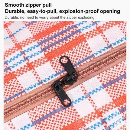 Woven Storage Bags for Clothes and Quilts 68x50x24cm close-up of durable waterproof woven fabric and smooth dual zipper pull