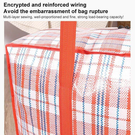 Woven Storage Bags for Clothes and Quilts 68x50x24cm red plaid reinforced handle and zipper, waterproof PP woven storage bag