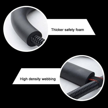 Wrist Strength Trainer For Home Use, Adjustable, Red showing thicker safety foam and high density webbing close-ups