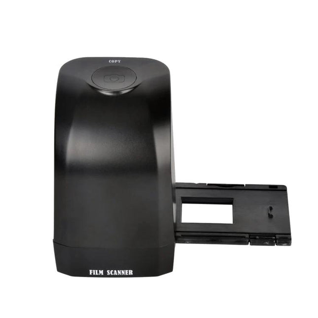 Digital Film Scanner for Converting 35mm Negatives and Slides - black tabletop film scanner with slide holder