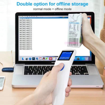 Newscan Wireless Barcode Scanner for Data Collection handheld scanner capturing barcode with color display and offline storage by laptop