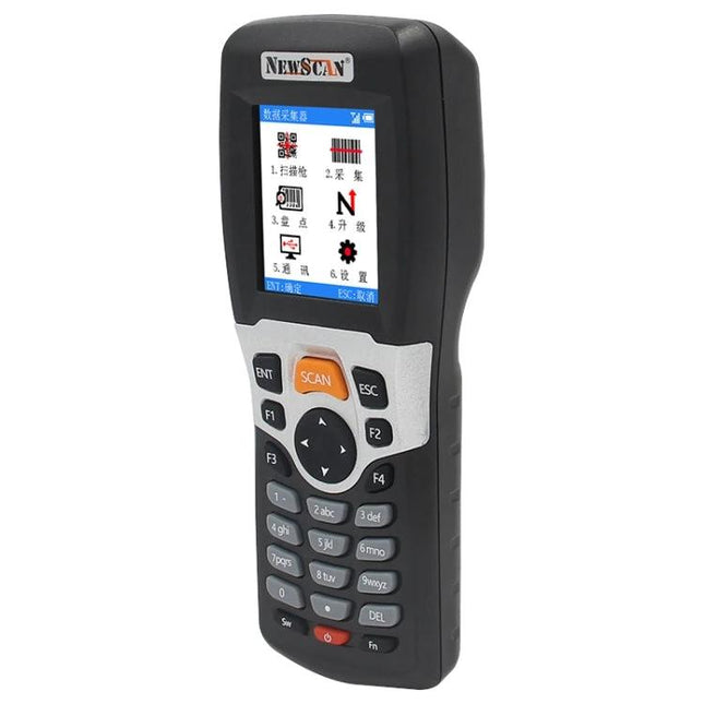 Portable Newscan USB and Wireless Laser Barcode Scanner handheld device with color display and keypad for wired and wireless inventory scanning