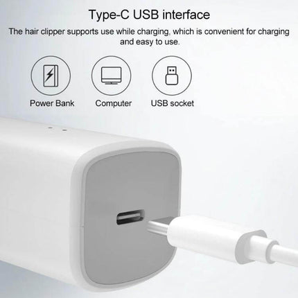 Xiaomi Enchen Boost Hair Trimmer With Fast Charging For Home Haircuts showing Type-C USB charging port and cable for power bank, computer, USB socket