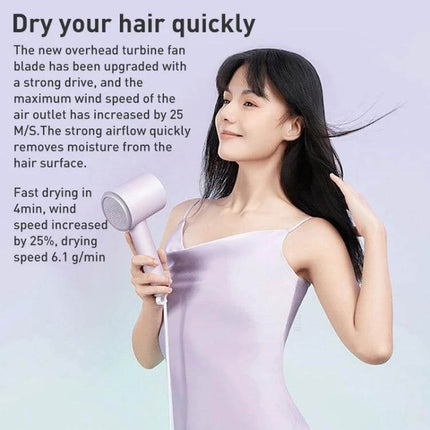 Xiaomi Mijia Hair Dryer Green For Quick Drying And Everyday Use - woman using green dryer for fast, low‑heat styling and reduced static
