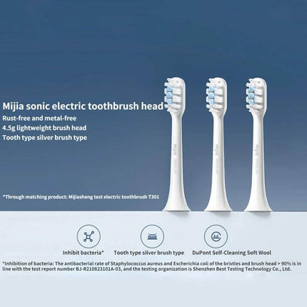 Xiaomi Mijia Sonic Brush Head Standard 3-Pack For Electric Toothbrush - three white replacement heads, 4.5g lightweight, gum-protecting daily cleaning