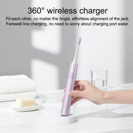 Xiaomi Mijia Sonic Electric Toothbrush Purple for Daily Cleaning — purple toothbrush on wireless charger, ergonomic handle, IPX8 waterproof