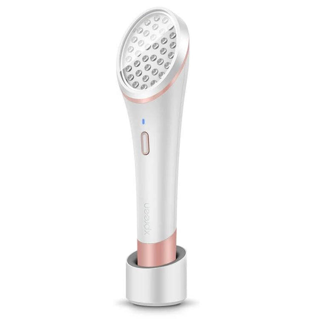 XPREEN Acne Light Therapy Device, Wireless for Home Use - cordless white and rose gold 36‑LED acne treatment wand on charging stand