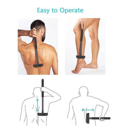XPREEN Back Shaver With Stretchable Handle For Easy Back Hair Removal - man using stretchable-handle shaver to reach back and legs