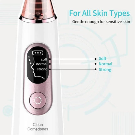 Xpreen Pore Cleanser For Home Facial With LED Screen handheld device showing LED display and suction levels for all skin types