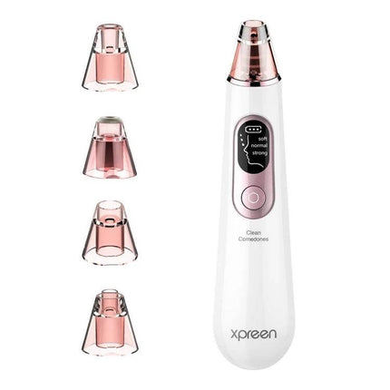 Xpreen Pore Cleanser For Home Facial With LED Screen handheld device with four interchangeable pink suction probes