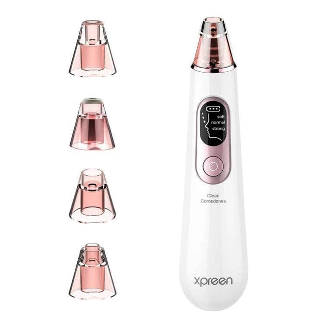 Xpreen Pore Cleanser For Home Facial With LED Screen handheld device with four interchangeable pink suction probes