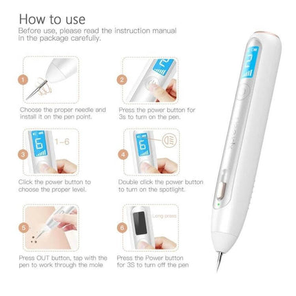 XPREEN XPRE051 Wireless Spot Eraser Pen With LED Spotlight showing pen, LED screen and step-by-step usage instructions