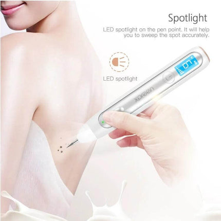 XPREEN XPRE051 Wireless Spot Eraser Pen With LED Spotlight applied to underarm freckles with LED screen and pen‑point spotlight