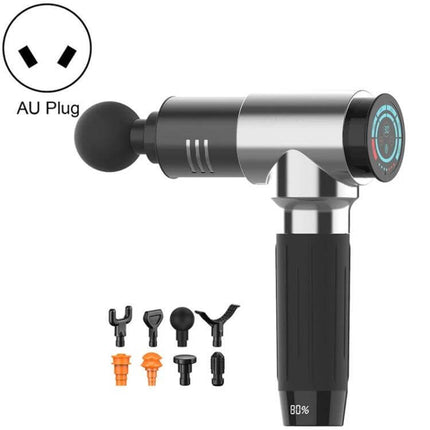 Y10 Fitness Massage Fascia Muscle Vibration Massager 7 Speed handheld percussive gun with 7-speed display and multiple massage heads, AU plug