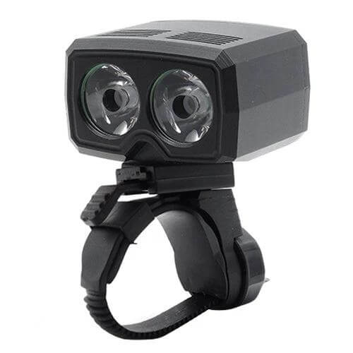 Y15 USB Charging Bike Headlight DualLED With 5 Modes mounted on handlebar showing dual CREE XPG2 LEDs and USB rechargeable design