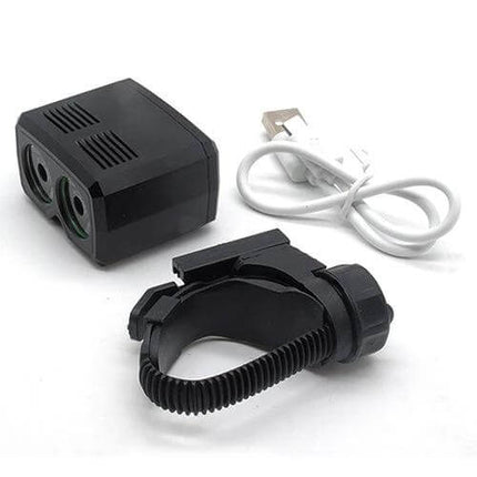 Y15 USB Charging Bike Headlight DualLED With 5 Modes compact black dual-CREE LED USB rechargeable headlight with handlebar mount and charging cable