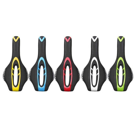 YAFEE Mountain Bike Saddle Ventilated Hollow For Daily Rides - five color options showing ventilated hollow design for breathable, durable daily cycling comfort