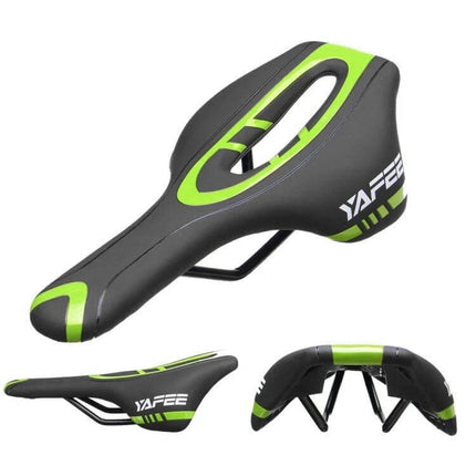 YAFEE Mountain Bike Saddle Ventilated Hollow For Daily Rides - black-green ventilated hollow bicycle saddle, narrow nose and widened rear for comfort
