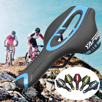 YAFEE Mountain Bike Saddle Ventilated Hollow For Daily Rides - black/blue ventilated hollow bike seat, narrow nose and widened rear for comfort, 300g
