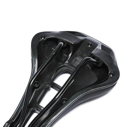 Yafee Bicycle Seat Saddle, Wide Cushion for Mountain and Road Bikes underside view showing PP plastic bottom shell and hollow design