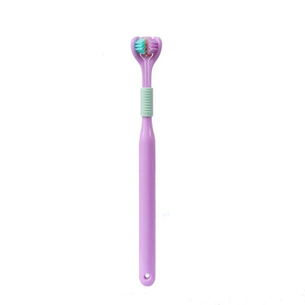 YALINA Three Sided Toothbrush V Shaped Head Everyday Use - lavender three-sided V-shaped head toothbrush with tongue scraper and ergonomic grip