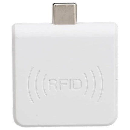 Type-C RFID Card Reader for Mobile Phone IC Cards - white compact USB-C RFID reader for scanning ID, access badges and payment IC cards on Android devices