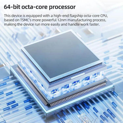 Compact Handheld Barcode Scanner for Industrial Inventory Management shown with a 64-bit octa-core processor graphic