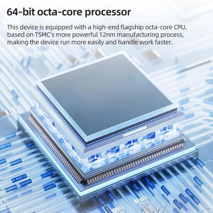 Handheld Industrial Barcode and RFID Scanner for Data Collection showing 64-bit octa-core processor and layered chip design for fast performance