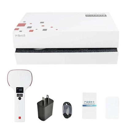 Portable Long Range Handheld RFID Bluetooth Reader with handheld scanner, charger, cable and accessories in white packaging