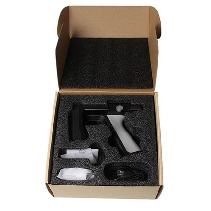 Handheld Bluetooth RFID Reader for Mobile Scanning Integration packaged in foam-lined box with charger and accessories
