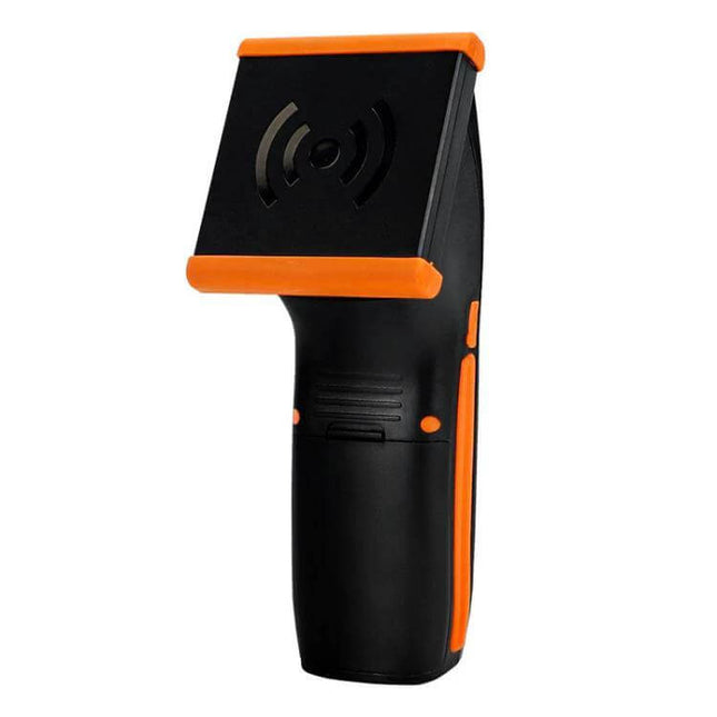 Portable Handheld Bluetooth RFID Scanner for Inventory Management handheld reader with orange trim, ergonomic grip and RFID signal icon