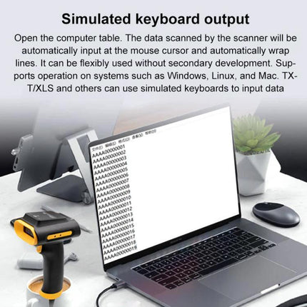 Handheld RFID Card Reader for Cash Register Use with USB Interface shown scanning tags into laptop simulated keyboard output