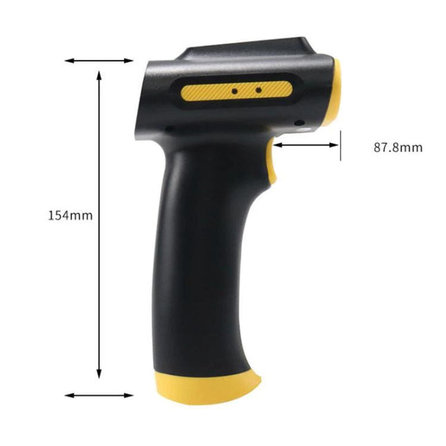 Portable Handheld RFID Card Reader with Bluetooth for Retail Scanning – black yellow ABS handheld scanner, 154mm height, 87.8mm head depth, Bluetooth inventory tool