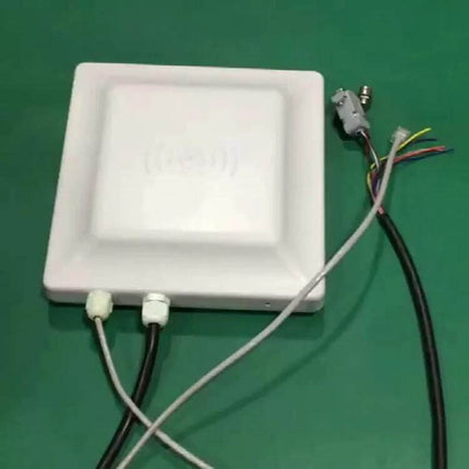 Standard UHF RFID Integrated Reader for 5 Meter Range white square reader with 7dBi antenna and wiring for warehouse inventory